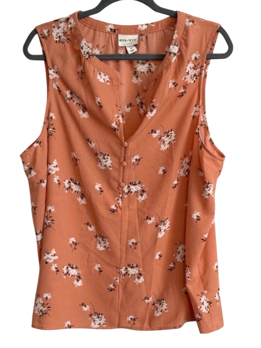 Ava & Viv Pink with White Floral Whimsy Plus Size 1x Sleeveless Crepe Blouse